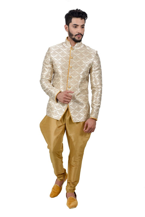 Art Silk Golden Color Jodhpuri Suit